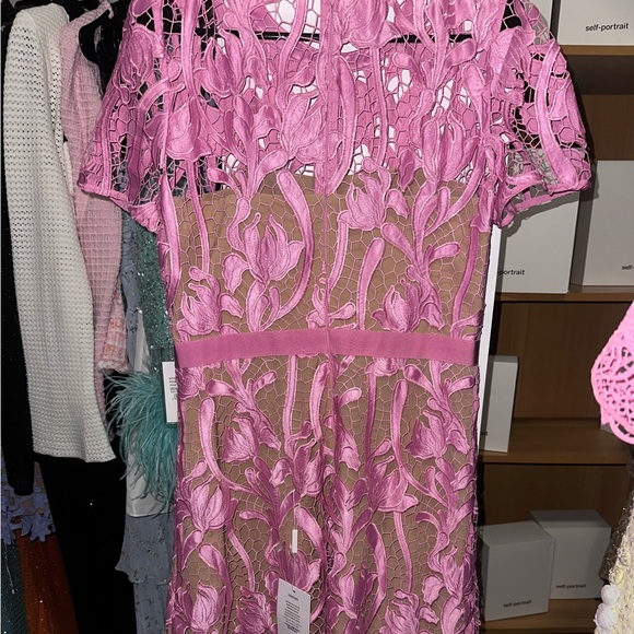 NWT SELF PORTRAIT PINK LACE MIDI DRESS SIZE 8 - Picture 10 of 11